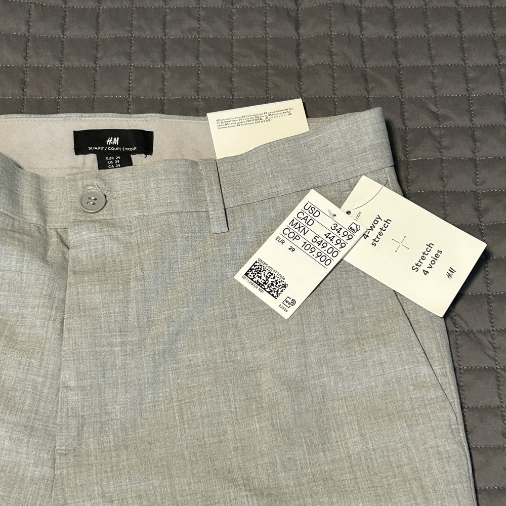 NWT H&M Pants Mens 29x32 Gray Solid Skinny Fit Dress Pants w/imperfections